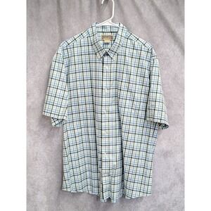 Duluth Trading Co Mens XL Blue Green Plaid Short Sleeve Button Down Shirt Pocket